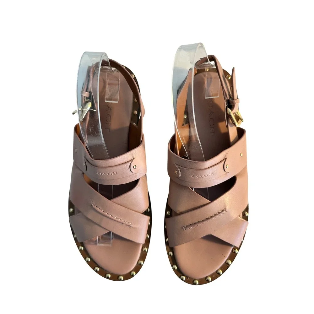 Coach C4376 Gemma‎ Leather Crossover Sandals Size 8B Pink Studded Sling Back